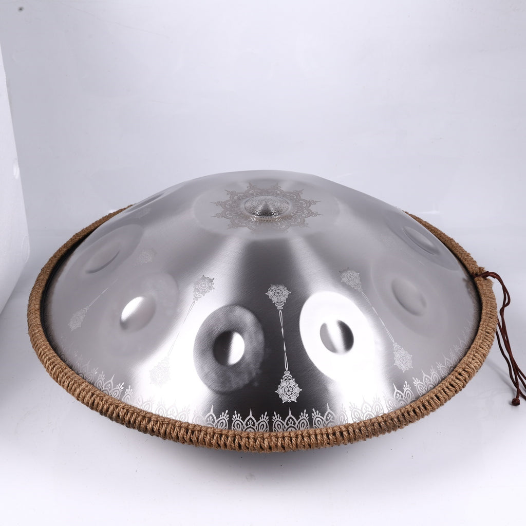 440HZ Steel Tongue Drum D Minor 10 Notes Handpan Drum Silver with Mandala Pattern 440HZ Steel Tongue Drum D Minor 10 Notes Handpan Drum Silver with Mandala Pattern