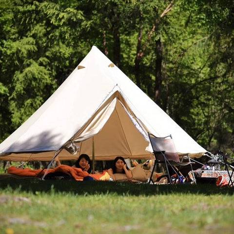 Dream House Outdoor Waterproof Cotton Canvas Family Camping Bell Tent Four Seasons Glamping Tent