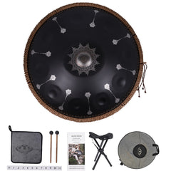 440HZ Steel Tongue Drum D Minor 10 Notes Handpan Drum Black with Mandala Pattern 440HZ Steel Tongue Drum D Minor 10 Notes Handpan Drum Black with Mandala Pattern