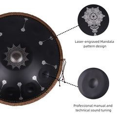 440HZ Steel Tongue Drum D Minor 10 Notes Handpan Drum Black with Mandala Pattern 440HZ Steel Tongue Drum D Minor 10 Notes Handpan Drum Black with Mandala Pattern