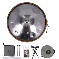 440HZ Steel Tongue Drum D Minor 10 Notes Handpan Drum Silver with Mandala Pattern 440HZ Steel Tongue Drum D Minor 10 Notes Handpan Drum Silver with Mandala Pattern