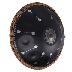 440HZ Steel Tongue Drum D Minor 10 Notes Handpan Drum Black with Mandala Pattern