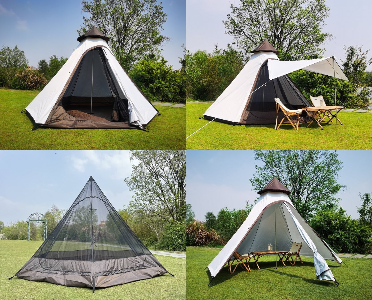 Dream House Tente pyramidale de camping en toile de coton 3 saisons pour 2  à 3 personnes